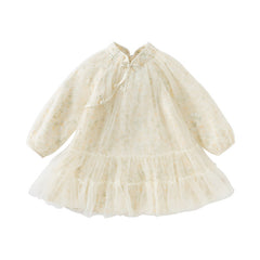 Dave&Bella Kids Girls Autumn Chinese-style Yellow Floral Soft Mesh Princess Dress