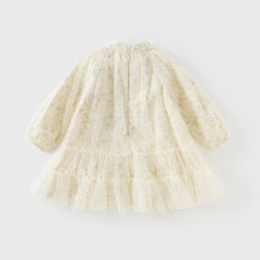 Dave&Bella Kids Girls Autumn Chinese-style Yellow Floral Soft Mesh Princess Dress