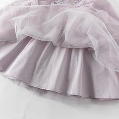 Dave&Bella Toddler Girls Purple Flower Embroidery Mesh Princess Dress