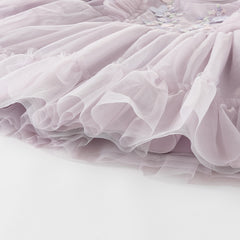 Dave&Bella Toddler Girls Purple Flower Embroidery Mesh Princess Dress