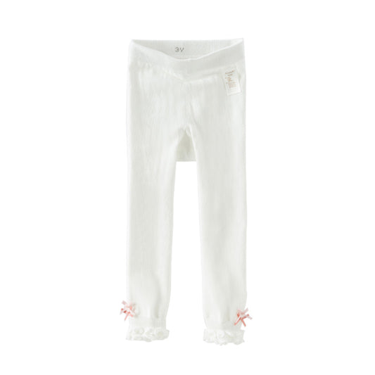 Dave&Bella Girls Autumn Beige/Grey Lace Leg Footless Tights Leggings