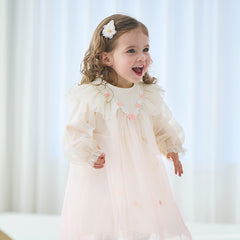 Dave&Bella Toddler Girls Autumn Soft Seashell Pink Mesh Party Dress