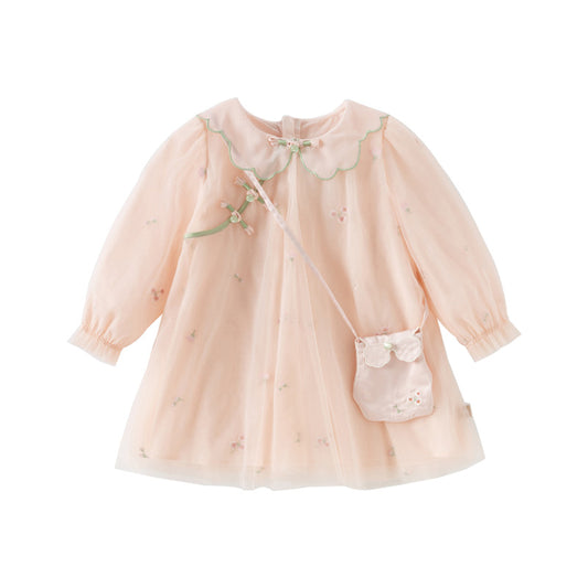 Dave&Bella Toddler Girls Autumn Charming Peachy Pink Chinese-style Mesh Dress