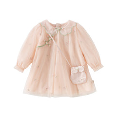 Dave&Bella Toddler Girls Autumn Charming Peachy Pink Chinese-style Mesh Dress