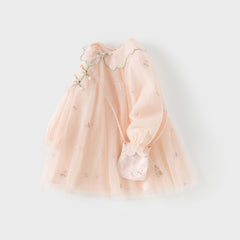 Dave&Bella Toddler Girls Autumn Charming Peachy Pink Chinese-style Mesh Dress