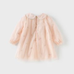 Dave&Bella Toddler Girls Autumn Charming Peachy Pink Chinese-style Mesh Dress