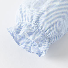 Dave&Bella Girls Autumn Cotton Breathable Blue White Striped Sweet A-line Dress