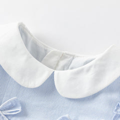 Dave&Bella Girls Autumn Cotton Breathable Blue White Striped Sweet A-line Dress