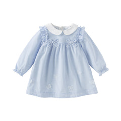 Dave&Bella Girls Autumn Cotton Breathable Blue White Striped Sweet A-line Dress