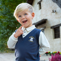 Dave&Bella Toddler Boys Navy Blue Fake Two Piece Knit Pullover Polos T-Shirt Tops