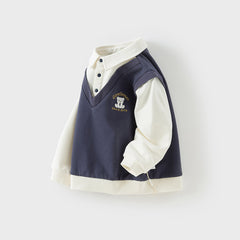 Dave&Bella Toddler Boys Navy Blue Fake Two Piece Knit Pullover Polos T-Shirt Tops