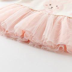 Dave&Bella Toddler Girls Autumn Sweet Pink Round Dots Rabbit Print Mesh Party Dress