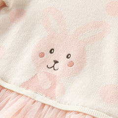 Dave&Bella Toddler Girls Autumn Sweet Pink Round Dots Rabbit Print Mesh Party Dress