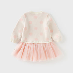 Dave&Bella Toddler Girls Autumn Sweet Pink Round Dots Rabbit Print Mesh Party Dress