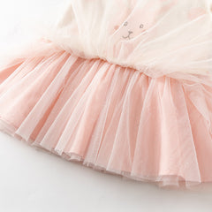 Dave&Bella Toddler Girls Autumn Sweet Pink Round Dots Rabbit Print Mesh Party Dress