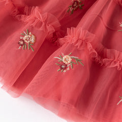 Dave&Bella Toddler Girls Autumn Festival Red Mesh Princess Party Dress