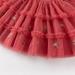 Dave&Bella Toddler Girls Autumn Festival Red Mesh Princess Party Dress