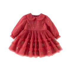 Dave&Bella Toddler Girls Autumn Festival Red Mesh Princess Party Dress