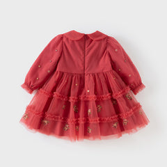 Dave&Bella Toddler Girls Autumn Festival Red Mesh Princess Party Dress