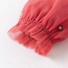 Dave&Bella Toddler Girls Autumn Festival Red Mesh Princess Party Dress