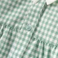 Dave&Bella Toddler Girls Autumn Green White Plaid Cotton Soft Party Dress(wallet bag)