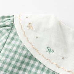 Dave&Bella Toddler Girls Autumn Green White Plaid Cotton Soft Party Dress(wallet bag)