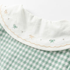 Dave&Bella Toddler Girls Autumn Green White Plaid Cotton Soft Party Dress(wallet bag)