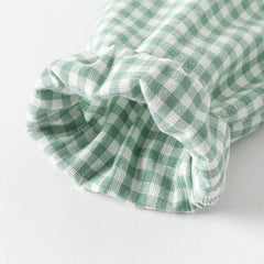 Dave&Bella Toddler Girls Autumn Green White Plaid Cotton Soft Party Dress(wallet bag)