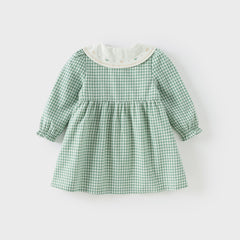 Dave&Bella Toddler Girls Autumn Green White Plaid Cotton Soft Party Dress(wallet bag)