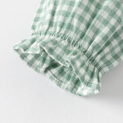 Dave&Bella Toddler Girls Autumn Green White Plaid Cotton Soft Party Dress(wallet bag)