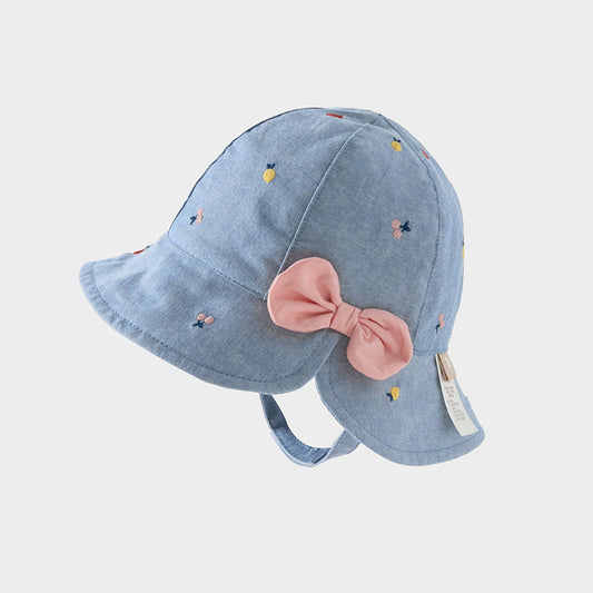 Dave&Bella Girls Autumn Fashion Floral/Denim Blue Cotton Hat