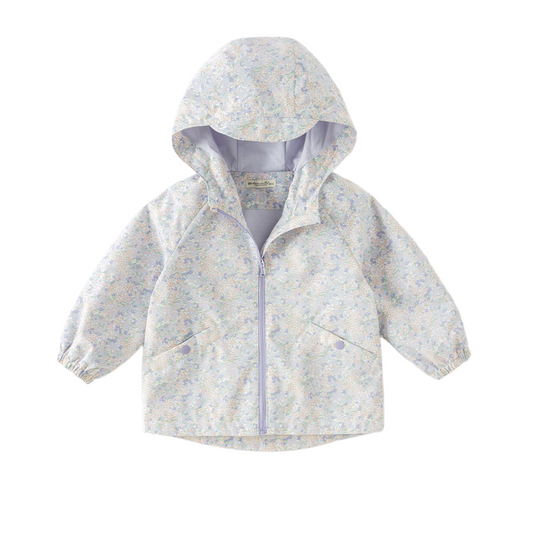Dave&Bella Toddler Girls Purple Floral Print Charming Hooded Lightweight Jackets
