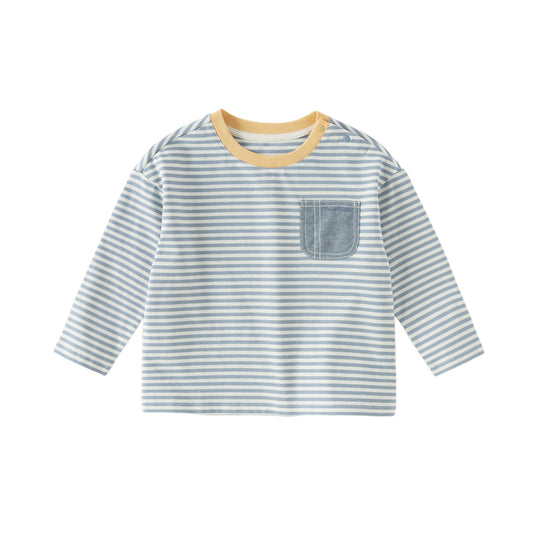 Dave&Bella Toddler Boys Blue White Striped Soft Cotton T-shirt Tops