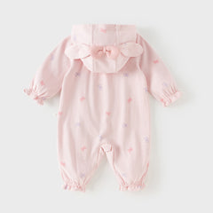 Dave&Bella Baby Girls Cute Pink Bow Print Hooded Rompers