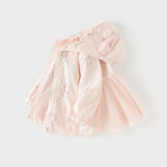 Dave&Bella Toddler Girls Cute Pink Rabbit Outwear Long Sleeve Hooded Mesh Jackets