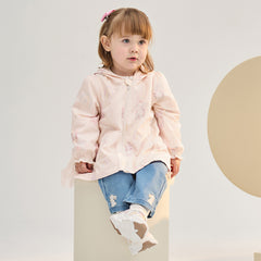 Dave&Bella Toddler Girls Cute Pink Rabbit Outwear Long Sleeve Hooded Mesh Jackets