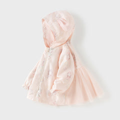 Dave&Bella Toddler Girls Cute Pink Rabbit Outwear Long Sleeve Hooded Mesh Jackets