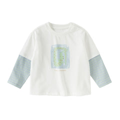 Dave&Bella Toddler Boys Purple/Beige Long Sleeve Breathable Cotton T-shirt Tops