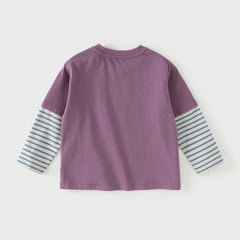 Dave&Bella Toddler Boys Purple/Beige Long Sleeve Breathable Cotton T-shirt Tops