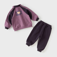 Dave&Bella Toddler Boys Purple Playful Bear Print Turtle Long Sleeve Top Pant Suits
