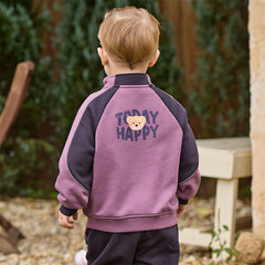 Dave&Bella Toddler Boys Purple Playful Bear Print Turtle Long Sleeve Top Pant Suits