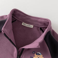 Dave&Bella Toddler Boys Purple Playful Bear Print Turtle Long Sleeve Top Pant Suits