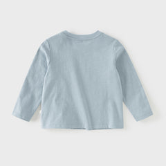 Dave&Bella Toddler Boys Blue/White Classic Round Collar Long Sleeve Cotton T-shirts
