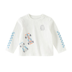 Dave&Bella Toddler Boys Blue/White Classic Round Collar Long Sleeve Cotton T-shirts