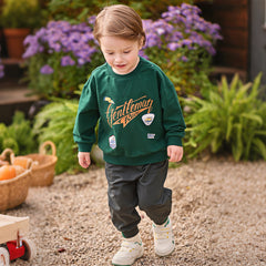 Dave&Bella Toddler Boys Green Soft Round Collar Long Sleeve Top Pants Suits