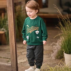 Dave&Bella Toddler Boys Green Soft Round Collar Long Sleeve Top Pants Suits