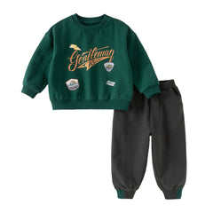 Dave&Bella Toddler Boys Green Soft Round Collar Long Sleeve Top Pants Suits