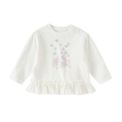 Dave&Bella Toddler Girls Cute White Round Collar Long Sleeve Cotton T-shirt Tops