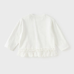 Dave&Bella Toddler Girls Cute White Round Collar Long Sleeve Cotton T-shirt Tops