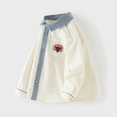 Dave&Bella Toddler Boys Casual Beige Soft Cotton College-style Shirts